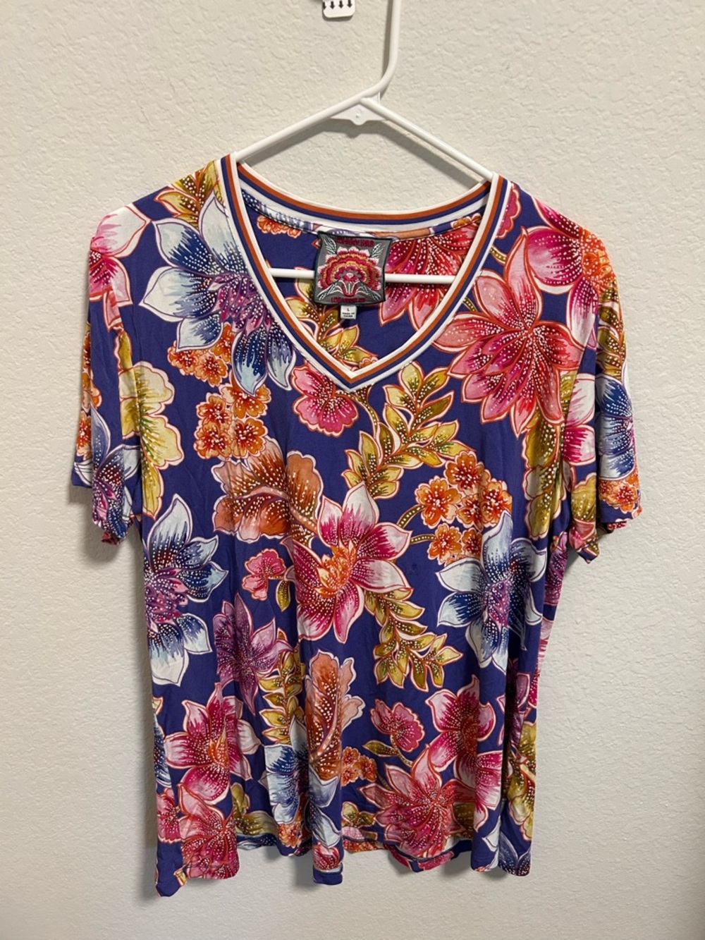 Johnny Was Purple Floral V‑Neck Janie Favourite Swing T-shirt- Read Description